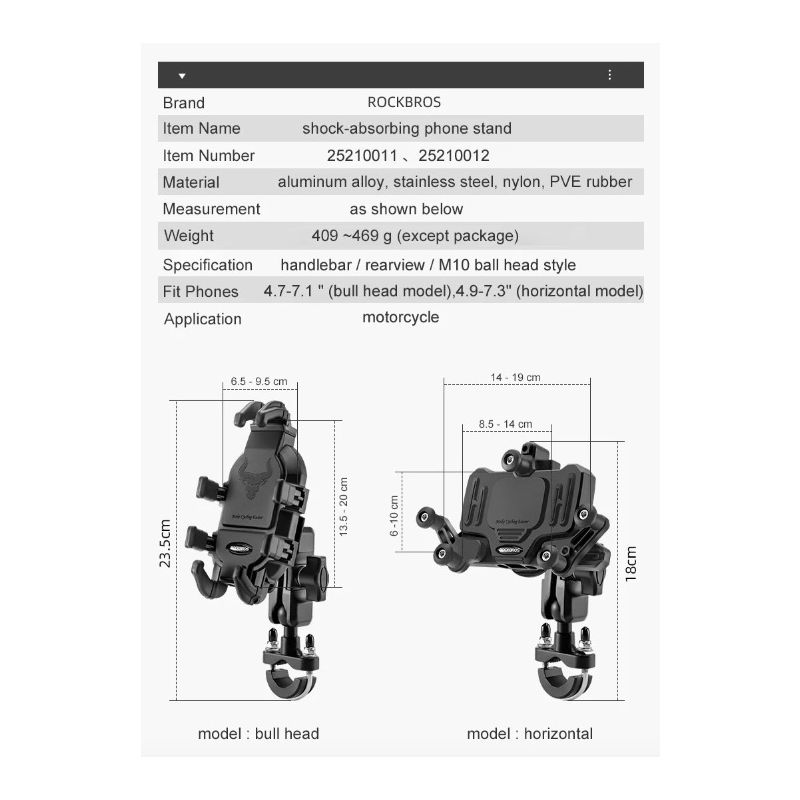 ROCKBROS uchwyt na telefon obrotowy aluminiowy do motocykla i roweru antypoślizgowy z silikonową amortyzacją