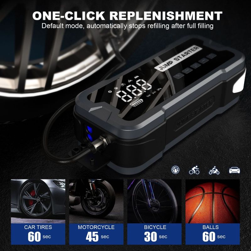 Przenośna ładowarka Power Bank 8000 mAh z funkcją rozruchu awaryjnego i inflacji do samochodów i piłek