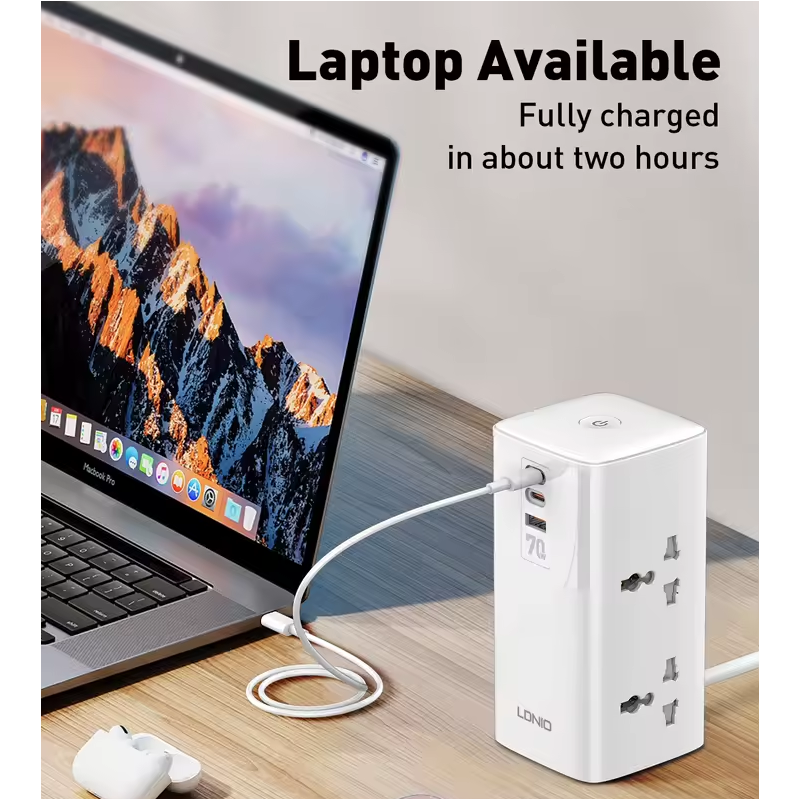 LDNIO Tower Cube Ładowarka 70W USB-C, Wielogniazdowa Listwa Zasilająca Ochrona Przepięciowa Uniw. Gniazda UK/US/EU