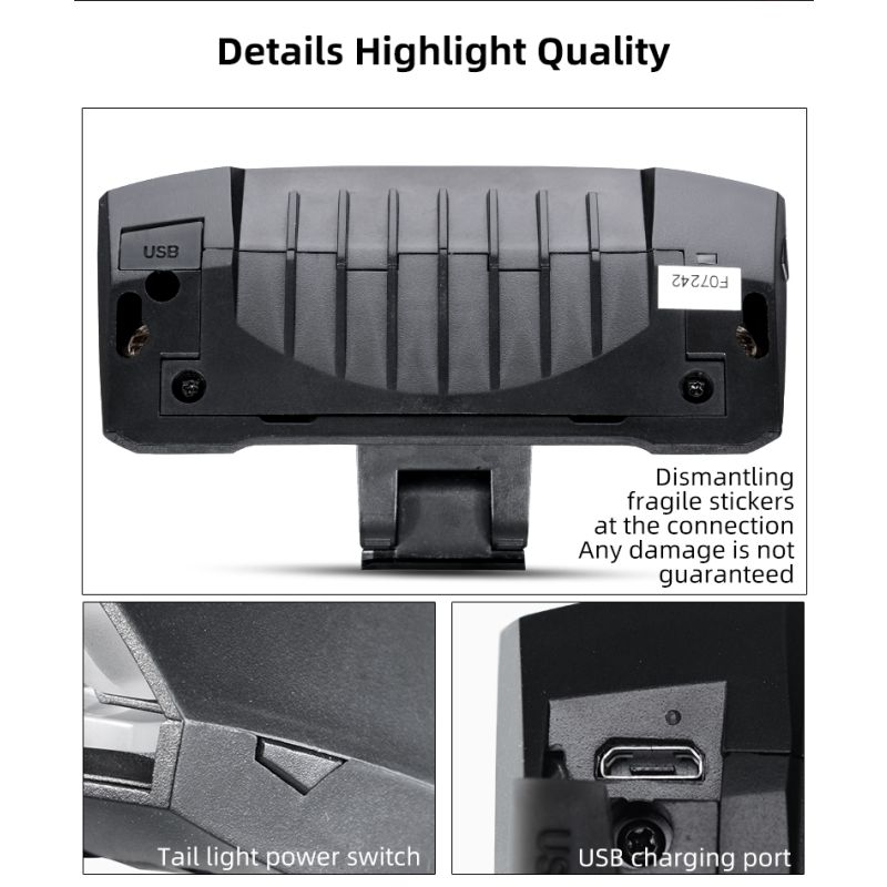 ROCKBROS LKWD-R1 inteligentne USB LED tylne światło rowerowe z bezprzewodowym pilotem dla bezpieczeństwa MTB