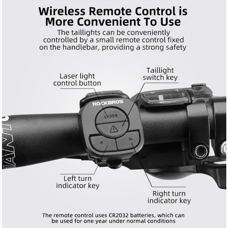 ROCKBROS LKWD-R1 inteligentne USB LED tylne światło rowerowe z bezprzewodowym pilotem dla bezpieczeństwa MTB