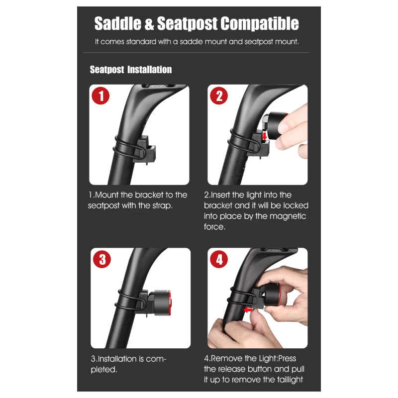 Gaciron LOOP-100 magnetyczne tylne światło LED z czujnikiem hamulca dla bezpieczeństwa rowerowego