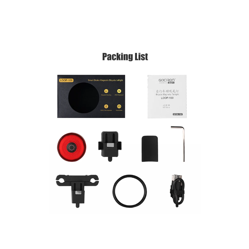 Gaciron LOOP-100 magnetyczne tylne światło LED z czujnikiem hamulca dla bezpieczeństwa rowerowego