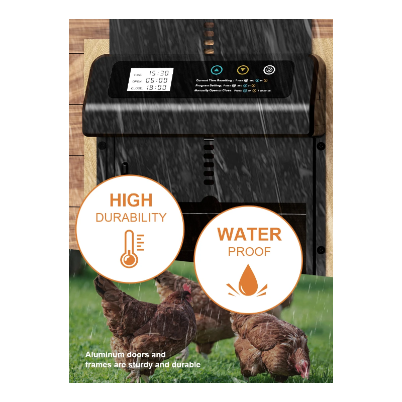 Automatyczny mechanizm otwierania drzwi kurnika z zegarem i aluminiowe akcesoria kurnikowe trwała konstrukcja