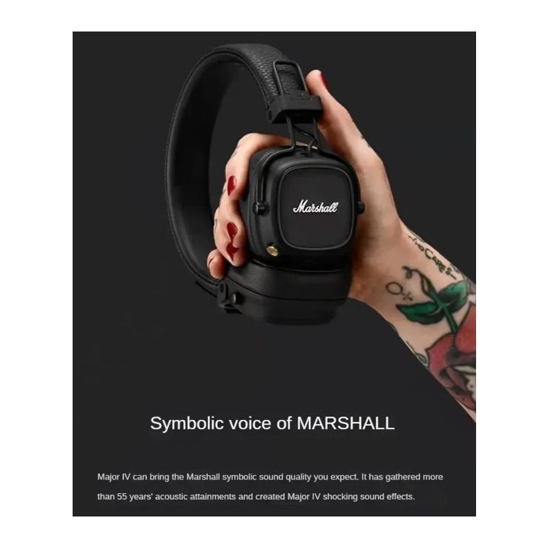 Marshall Major IV słuchawki Bluetooth z podpisanym dźwiękiem głęboki bas nowoczesna technologia bezprzewodowe ładowanie