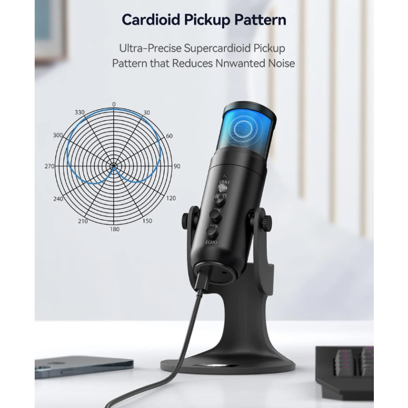 MU900PRO RGB USB Mikrofon do streamingu dynamiczne światło RGB kardioidalny wzór odbioru wysoka jakość dźwięku