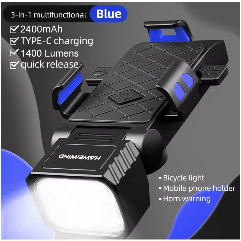 Światło rowerowe 3w1: Lampka z uchwytem na telefon i klaksonem. Akcesoria rowerowe dla Twojego bezpieczeństwa