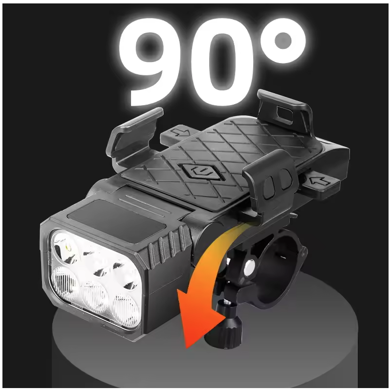 Światło rowerowe 3w1: Lampka z uchwytem na telefon i klaksonem. Akcesoria rowerowe dla Twojego bezpieczeństwa