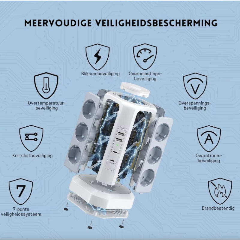 Listwa Zasilająca XT-G3211 4000W 16A z Ochroną Przeciwprzepięciową, Gniazda EU USB, Nocna Lampka, Multi-gniazdko, Przedłużacz do Domu/Biura