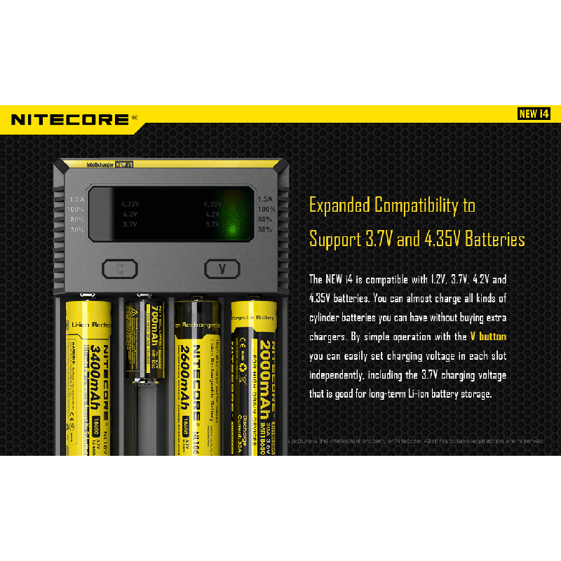 Nitecore New I4 ładowarka Li-ion inteligentna kompatybilność NiMH wydajne ładowanie długowieczność bezpieczeństwo