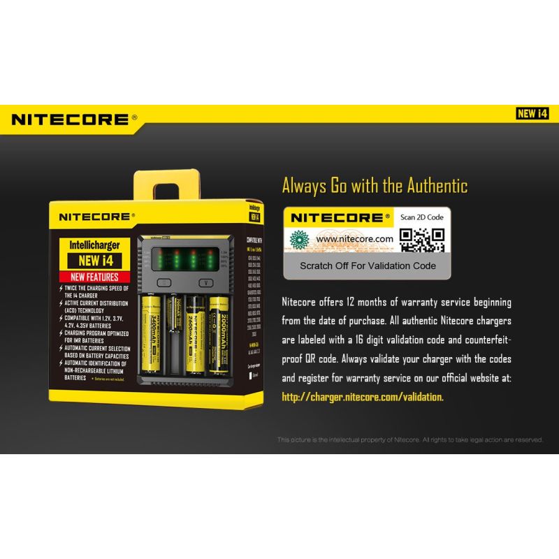 Nitecore New I4 ładowarka Li-ion inteligentna kompatybilność NiMH wydajne ładowanie długowieczność bezpieczeństwo