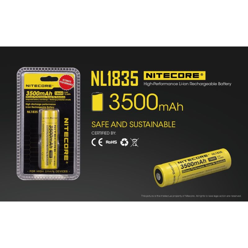 Nitecore 18650 NL1835 3500mAh 3.6V bateria wielokrotnego ładowania o wysokiej pojemności do urządzeń elektronicznych