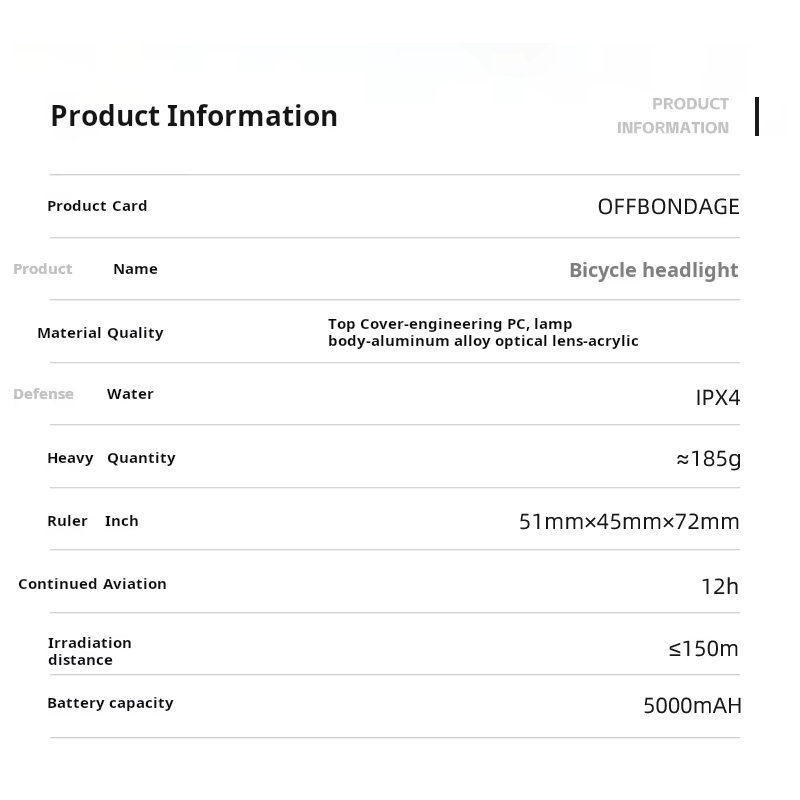 Lampa Rowerowa Przednia OFF-N5 1000lm USB LED Wodoodporna MTB/Szosa Światło Rowerowe Akcesoria Jazda na Rowerze