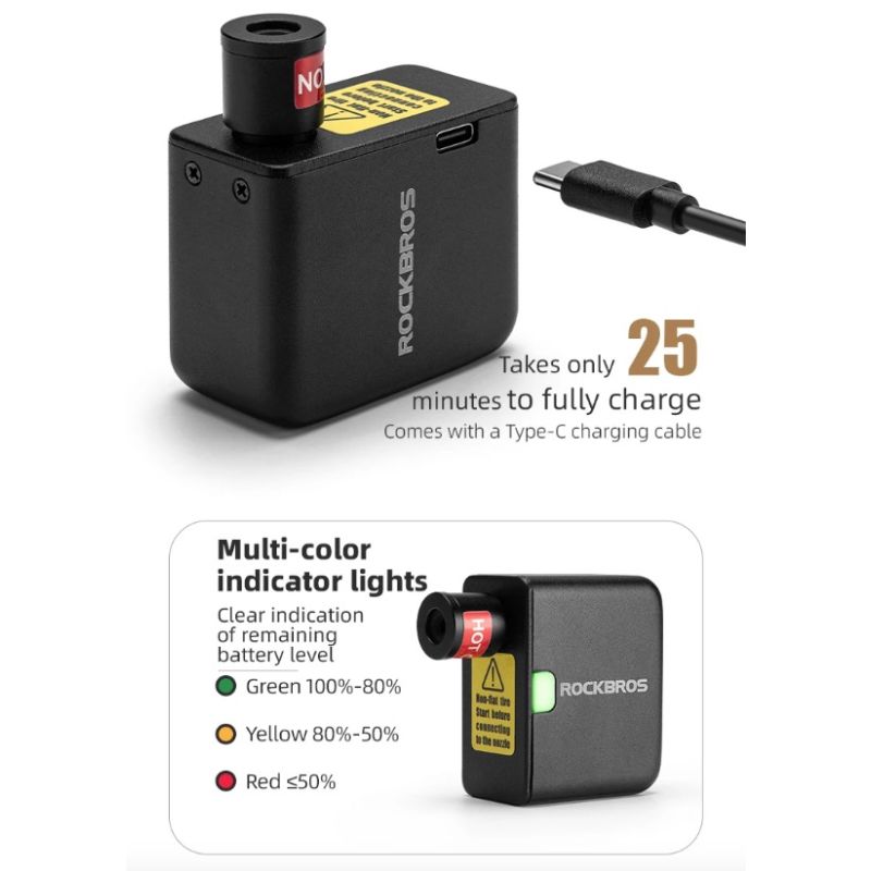 Mini pompka elektryczna ROCKBROS kompaktowy rozmiar wydajność pompki do rowera i opona motocyklowa 100PSI