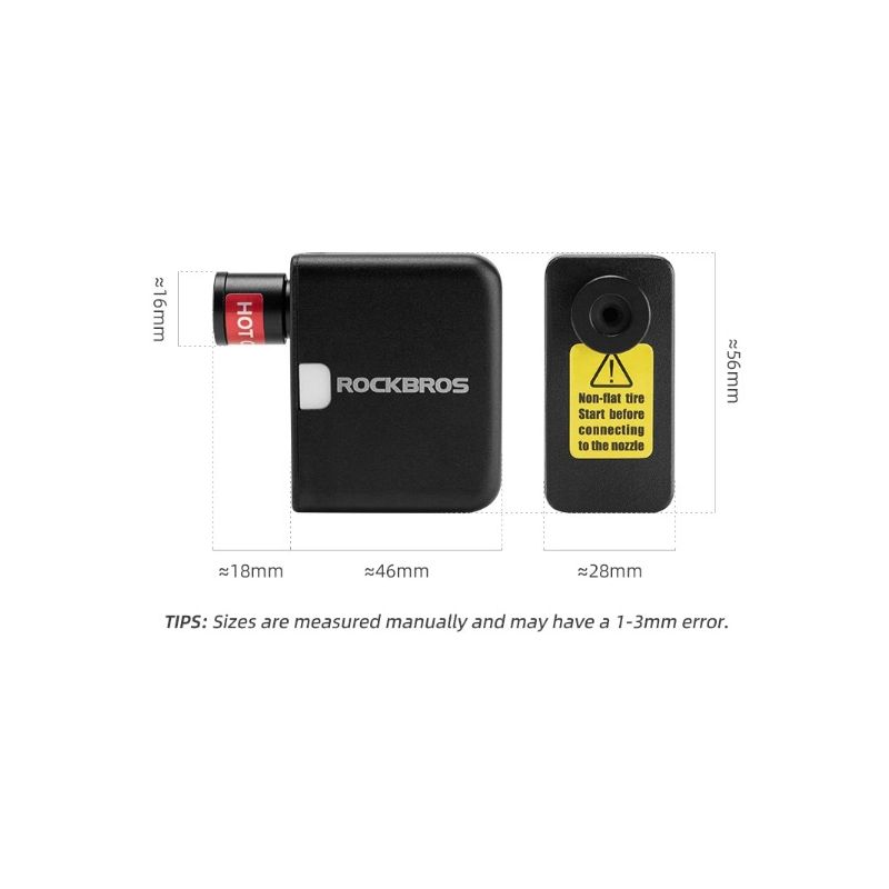 Mini pompka elektryczna ROCKBROS kompaktowy rozmiar wydajność pompki do rowera i opona motocyklowa 100PSI