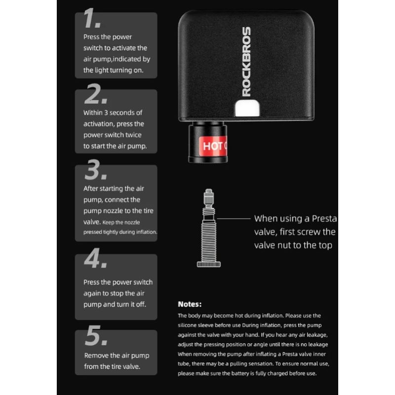 Mini pompka elektryczna ROCKBROS kompaktowy rozmiar wydajność pompki do rowera i opona motocyklowa 100PSI