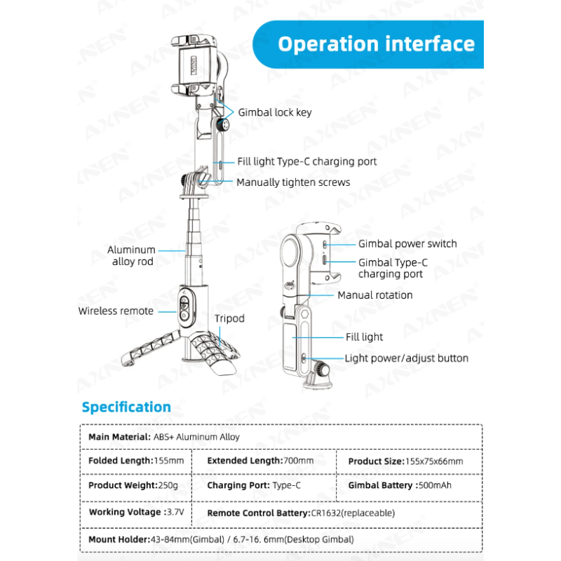 Q18 Selfie Stick Obrót 360 stopni Stabilizator Gimbala Inteligentne Śledzenie Gadżet Fotograficzny