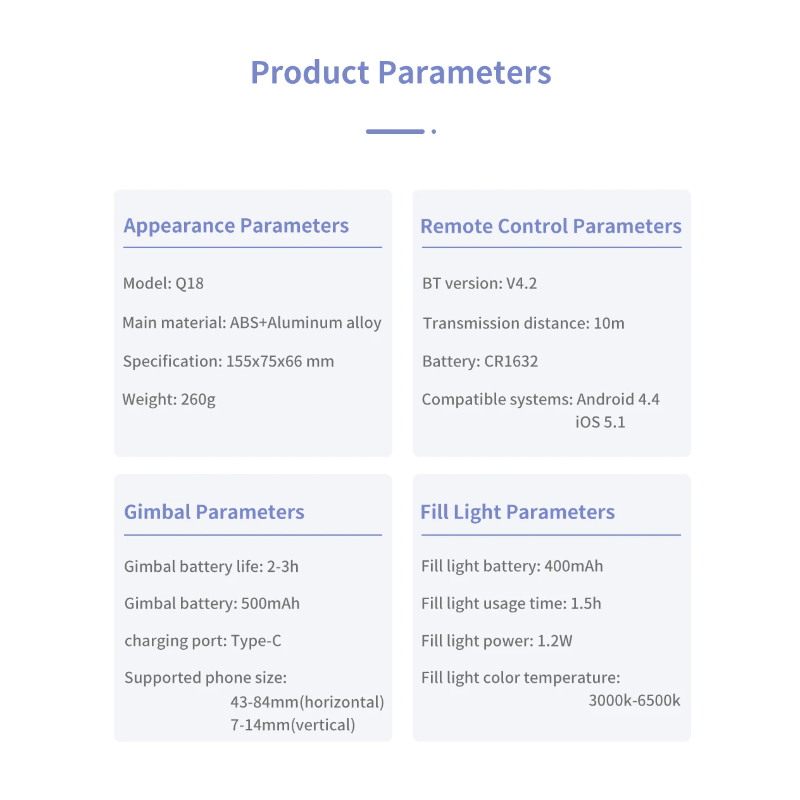 Q18 Selfie Stick Obrót 360 stopni Stabilizator Gimbala Inteligentne Śledzenie Gadżet Fotograficzny