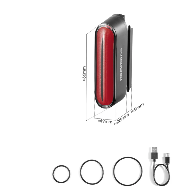 ROCKBROS Magnetyczna Lampka Rowerowa IPX6 Wodoodporna, Smart Sensor, 7 Trybów, Nocne Ostrzegawcze Światło Tylne LED