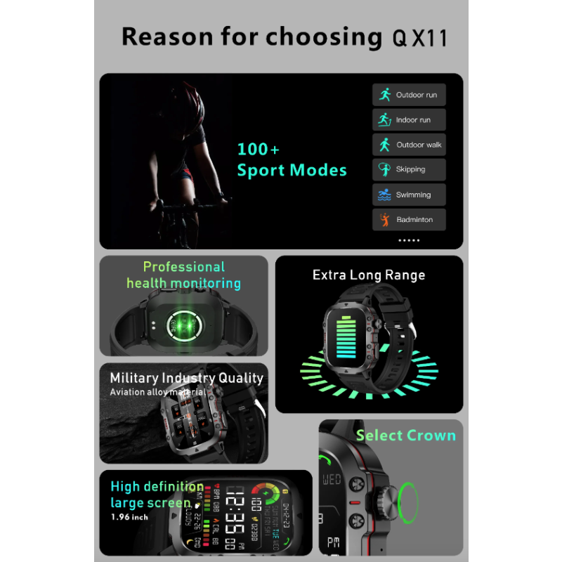 QX11 Smartwatch Męski 1,96