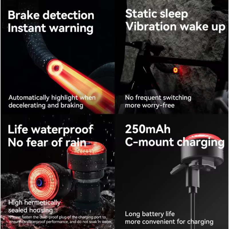 ROCKBROS R0 Tylna Lampka Rowerowa w Zaślepce Kierownicy. USB-C, MTB/Szosowa. Bezpieczeństwo!