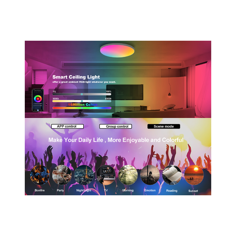 Inteligentna lampa sufitowa 24W Tuya Zigbee z RGBCW sterowanie głosowe Alexa idealna do salonu i nowoczesna dekoracja wnętrz