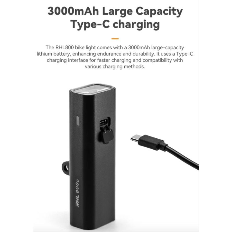 Lampka rowerowa ROCKBROS RHL-1000LUMEN oświetlenie rowerowe 1000 lumenów Type-C ładowanie reflektor LED