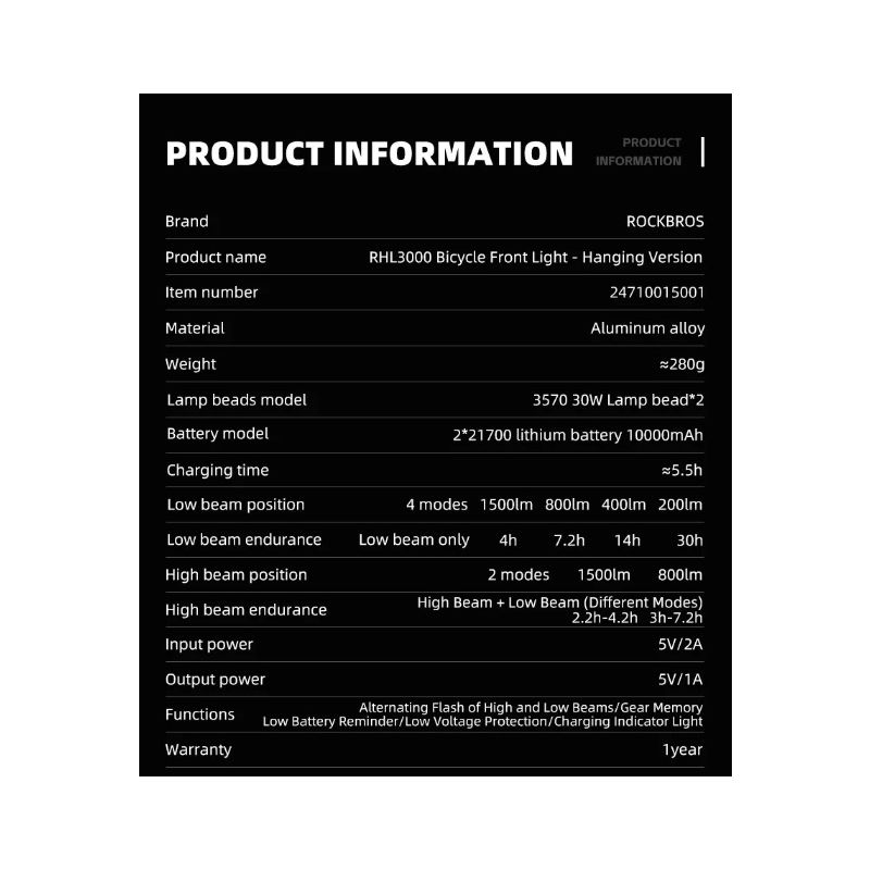 ROCKBROS RHL3000 latarka rowerowa 3000 lumenów wodoodporny 10000mAH do MTB i kolarstwa szosowego