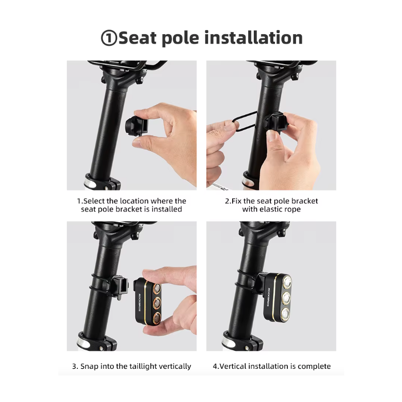 ROCKBROS Inteligentne Światło Tylne Rowerowe IP64, USB-C, czujnik hamowania, nocna jazda