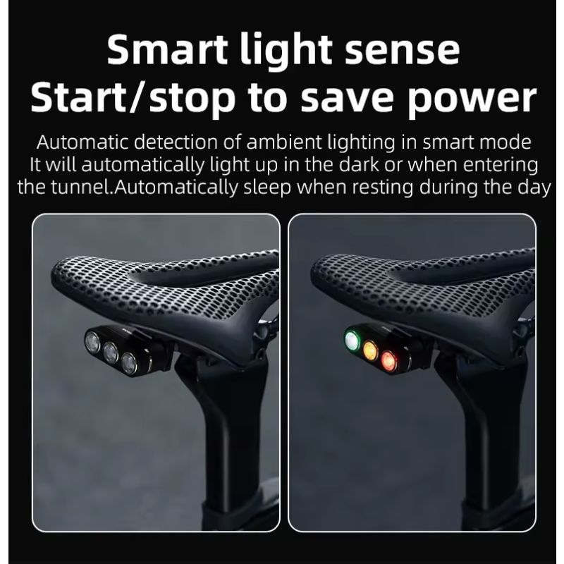 ROCKBROS Inteligentne Światło Tylne Rowerowe IP64, USB-C, czujnik hamowania, nocna jazda