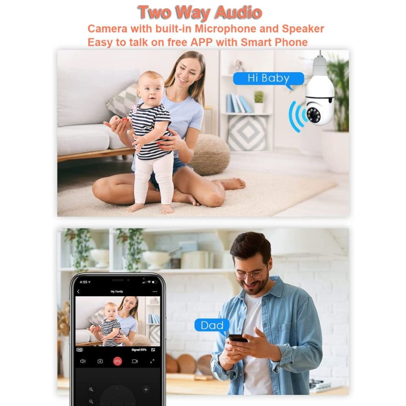 Inteligentna żarówka 5G WiFi E27 z kamerą monitorującą noktowizor dwukierunkowe audio automatyczne śledzenie