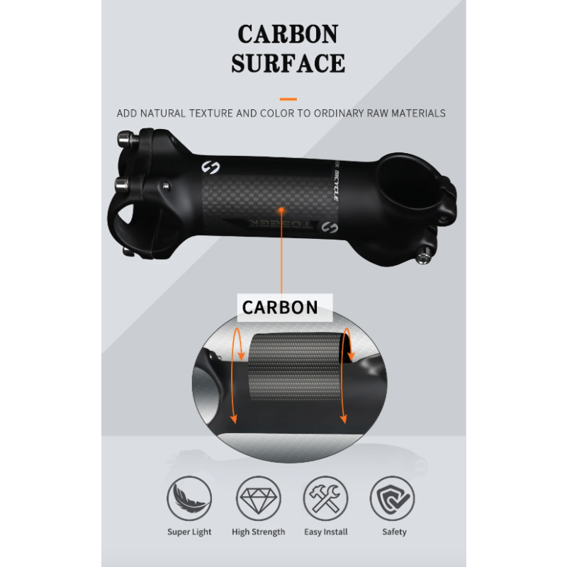 TOSEEK Wspornik Kierownicy MTB z Regulowanym Kątem Lekki Aluminium i Włókno Węglowe 28.6mm 31.8mm Czarny Mat