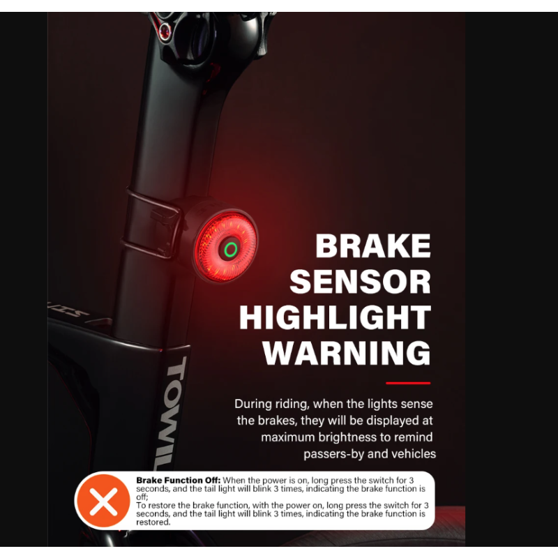 TOWILD TL03Pro akumulatorowa lampka tylna z inteligentnym czujnikiem hamulca oświetlenie rowerowe LED