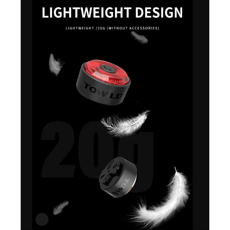 TOWILD TL03 inteligentna lampka rowerowa LED z czujnikiem hamowania i pięć trybów błysku dla bezpieczeństwa