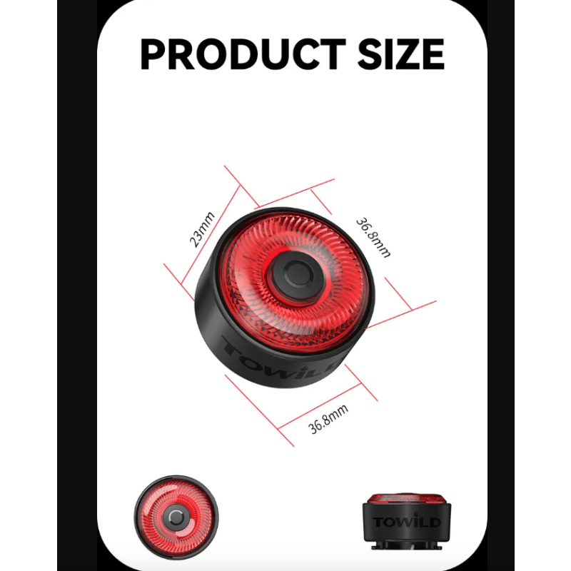 TOWILD TL03 inteligentna lampka rowerowa LED z czujnikiem hamowania i pięć trybów błysku dla bezpieczeństwa