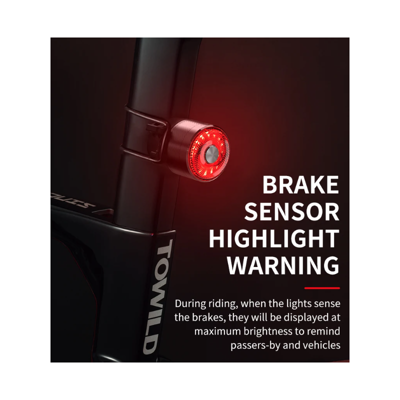 TOWILD TL05 tylne światło rowerowe inteligentne wykrywanie hamulców IPX6 wodoodporne bezpieczeństwo rowerzysty