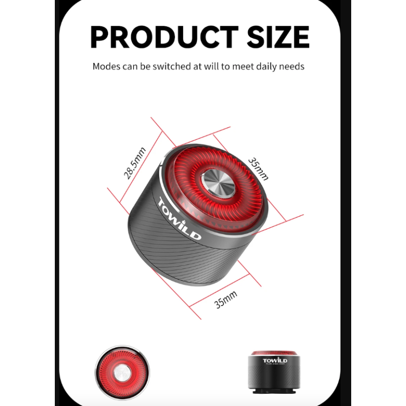 TOWILD TL05 tylne światło rowerowe inteligentne wykrywanie hamulców IPX6 wodoodporne bezpieczeństwo rowerzysty