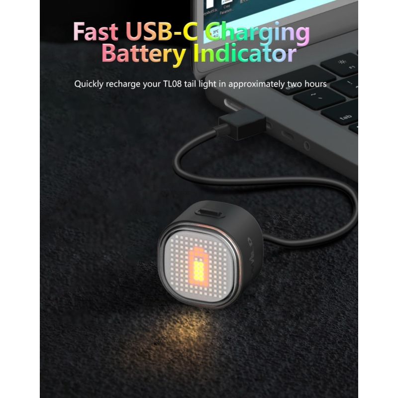 TOWILD TL08 Lampka Rowerowa Tylna Pełnokolorowa, USB-C, Światło Hamowania, Spersonalizowana Aplikacją, Wodoodporna IPX6