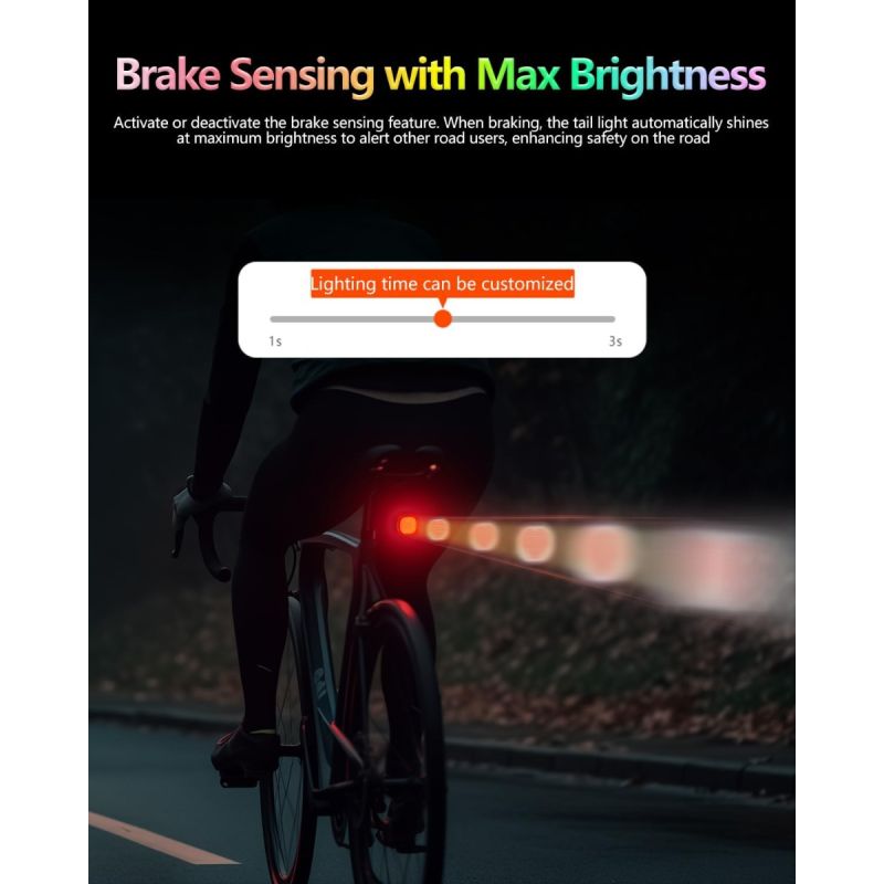 TOWILD TL08 Lampka Rowerowa Tylna Pełnokolorowa, USB-C, Światło Hamowania, Spersonalizowana Aplikacją, Wodoodporna IPX6