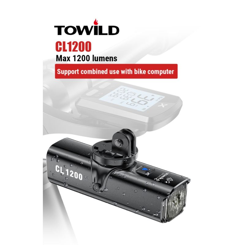 TOWILD CL1200 lampa rowerowa LED 1200LM wodoodporny reflektor USB 4000mAh idealny do jazdy nocą bezpieczeństwo