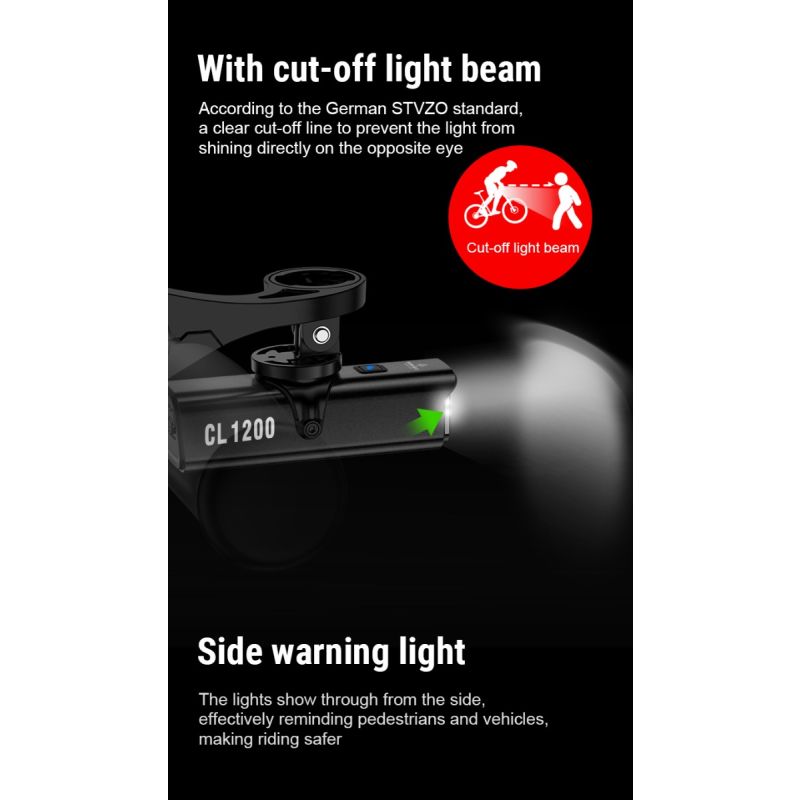 TOWILD CL1200 lampa rowerowa LED 1200LM wodoodporny reflektor USB 4000mAh idealny do jazdy nocą bezpieczeństwo