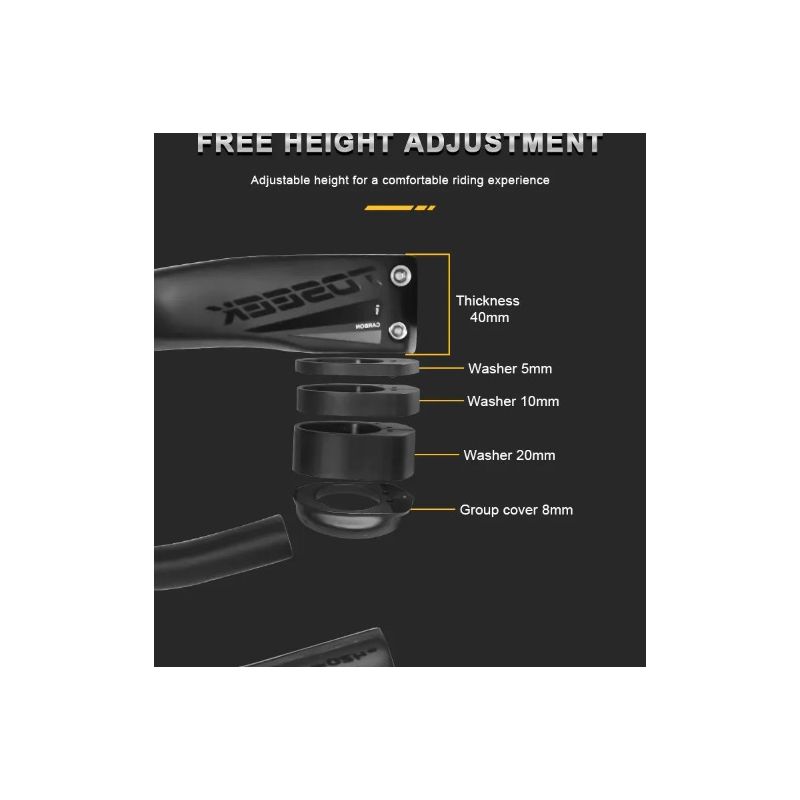 Kierownica rowerowa TOSEEK TR5500 z pełnego włókna węglowego ultralekka matowe czarne wykończenie aerodynamika