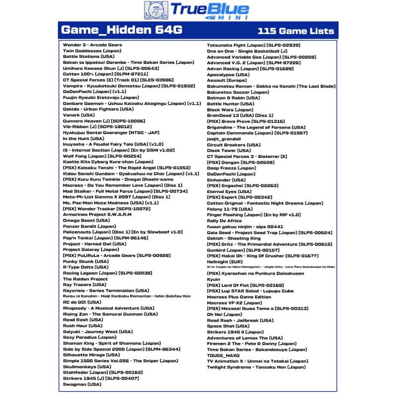 True Blue Mini Crackhead Pack 64G klasyczne gry PS1 dla PlayStation Classic retro akcesorium plug and play