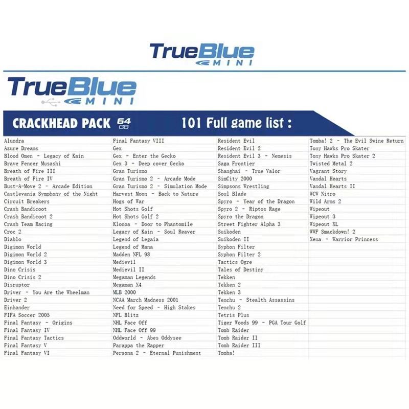 True Blue Mini Crackhead Pack 64G klasyczne gry PS1 dla PlayStation Classic retro akcesorium plug and play
