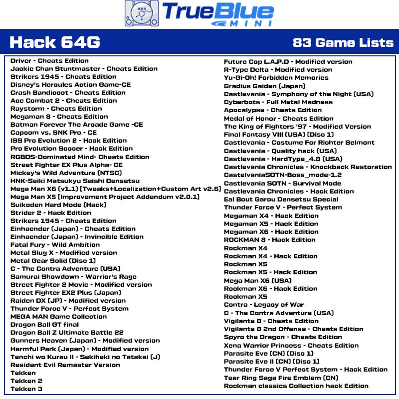True Blue Mini Crackhead Pack 64G klasyczne gry PS1 dla PlayStation Classic retro akcesorium plug and play