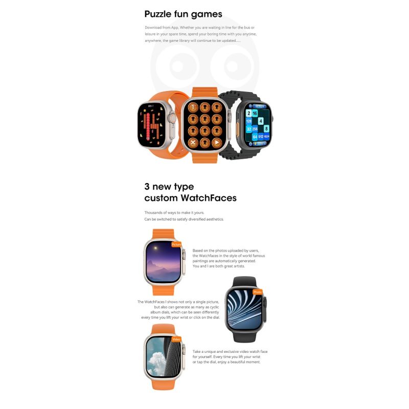 49mm Smartwatch Ultra 9 Zegarek GPS Trasa NFC Kompas Bluetooth Rozmowy IP68 Wodoodporny Tracker Fitness