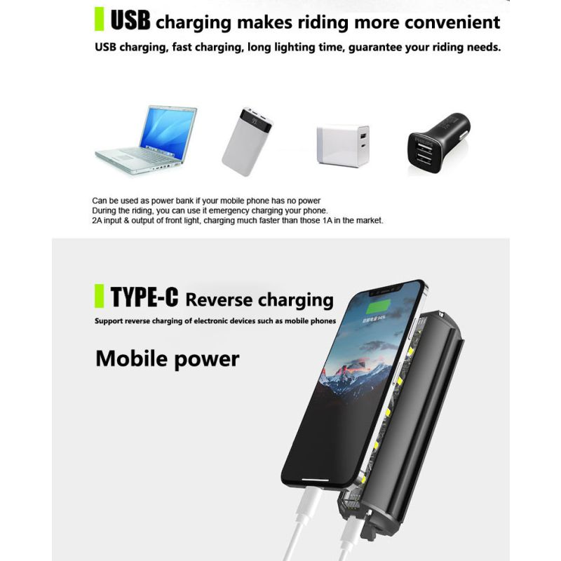 Reflektor rowerowy LED 5200 lumenów przednie LED oświetlenie rowerowe USB Typ-C MTB akcesoria jazda nocna