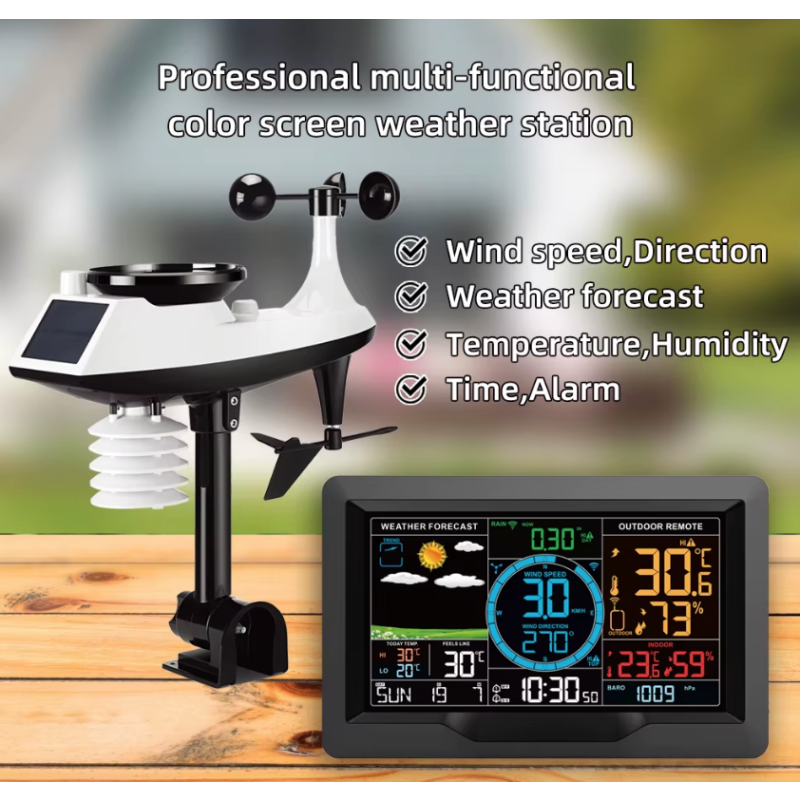 Stacja pogodowa 7,5 cala z kolorowym wyświetlaczem i bezprzewodowym czujnikiem temperatura wilgotność alarmy