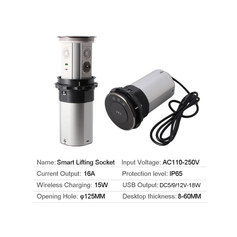 Elektryczne Gniazda Podnoszące VENSTPOW Ukryty Blat Zmotoryzowany Gniazdo Standard UE Ładowanie Bezprzewodowe