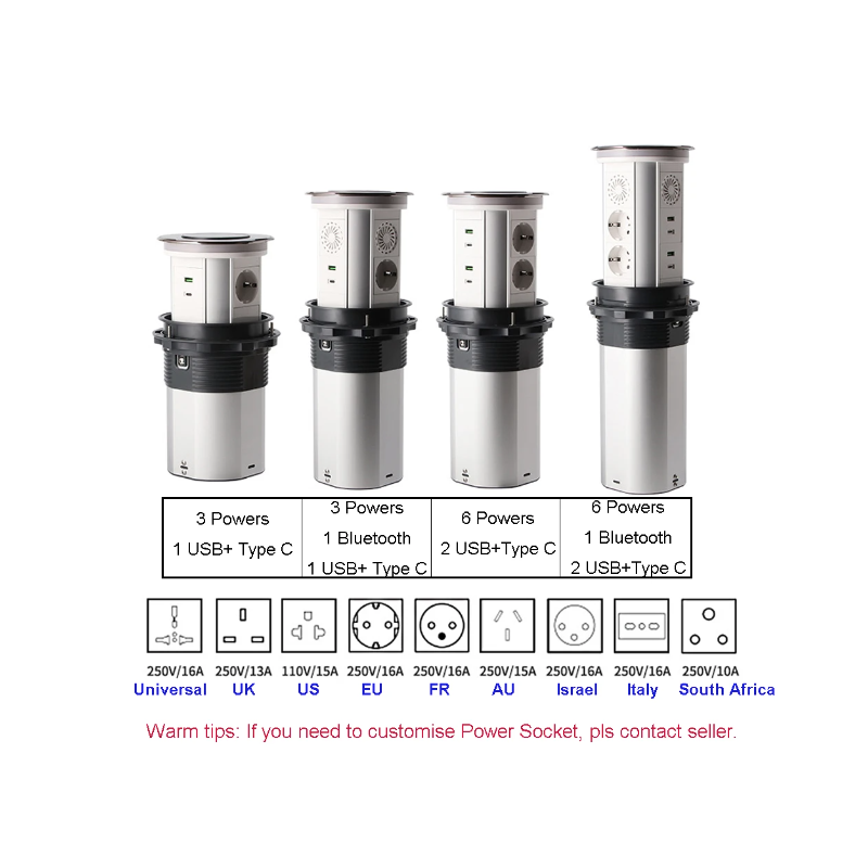 Elektryczne Gniazda Podnoszące VENSTPOW Ukryty Blat Zmotoryzowany Gniazdo Standard UE Ładowanie Bezprzewodowe